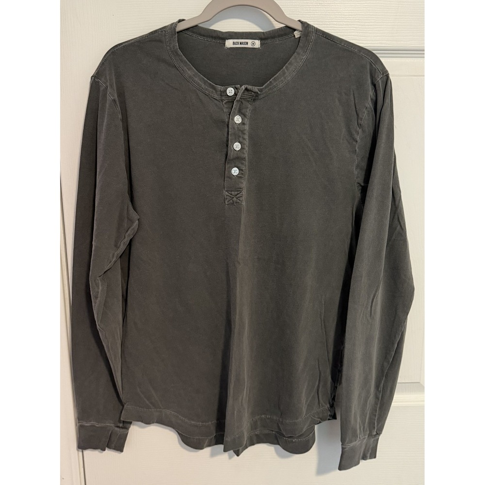Buck Mason Long Sleeved Men's Henley Sz M Gray 100% Cotton Lightweight Basic